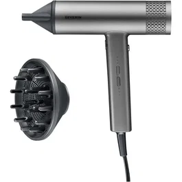 Severin HT 0169 Sèche-cheveux Professionnel S-Style Speed Pro - 2000 W - Technologie Ionique et Moteur BLDC - Avec Accessoires Magnétiques (Concentrateur & Diffuseur) - Gris et Noir