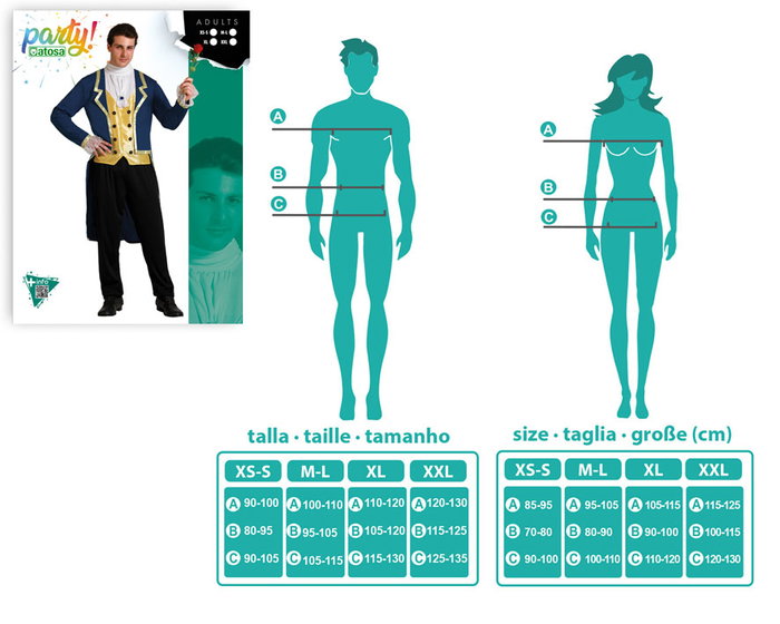 Déguisement Prince Homme Adulte, Costume de Caractère de Conte de Fées Bleu, Taille XS-S, Polyester Déguisement Prince Homme Adulte, Costume de Caractère de Conte de Fées Bleu, Taille XS-S, Polyester