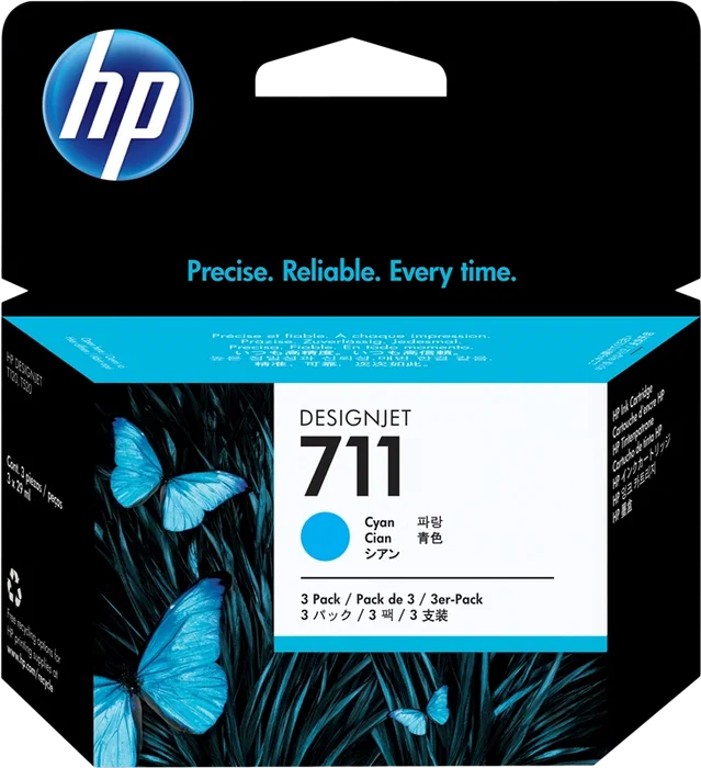 HP Lot de 3 Cartouches d'Encre Cyan 711 CZ134A