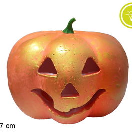Calabaza Décorative 17 cm avec Lumière Intérieure Orange - Citrouille Halloween Automne Lumineuse