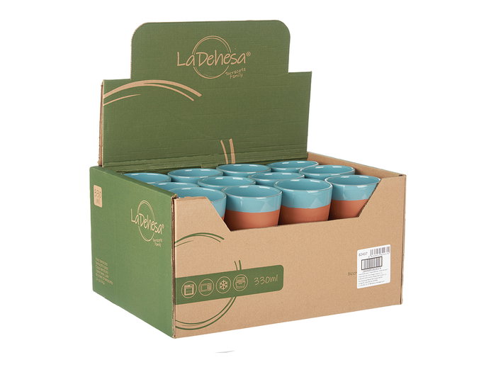 La Dehesa - Verre en terre cuite turquoise 330 ml, 9x9x9.5 cm, compatible micro-ondes et lave-vaisselle (Set de 24)