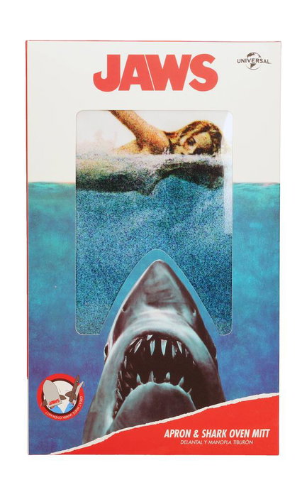 Jaws Delantal de cuisine en polyester avec design requin, tablier de cuisine original pour fans de films, accessoire thématique avec licence officielle