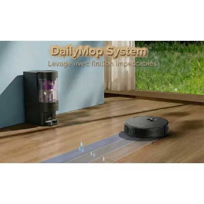EZICLEAN CyberFlow MAX Robot Aspirateur Laveur avec Base de Vidage AutoClean 2L, Navigation LIDAR, 10000 Pa d'Aspiration, Filtration HEPA, Nettoyage Humide, Noir