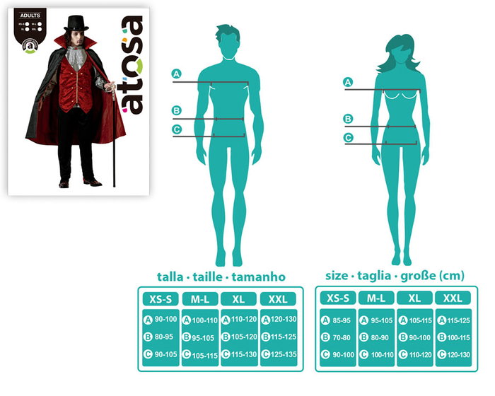 Atosa Déguisement de Vampire Classique avec Cape Rouge et Gilet