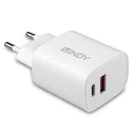 Lindy Chargeur USB double port Type-A et Type-C 20W Power Delivery avec charge rapide et sécurité
