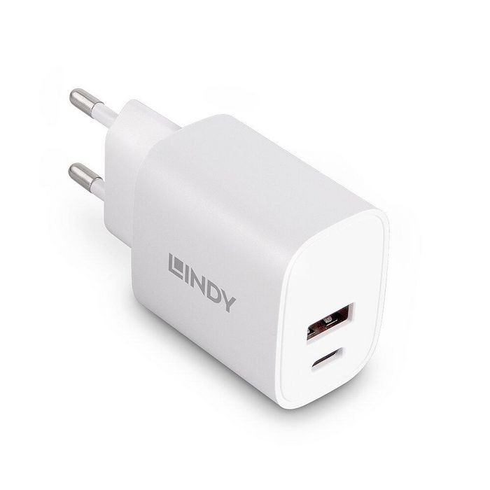 Lindy Chargeur USB double port Type-A et Type-C 20W Power Delivery avec charge rapide et sécurité