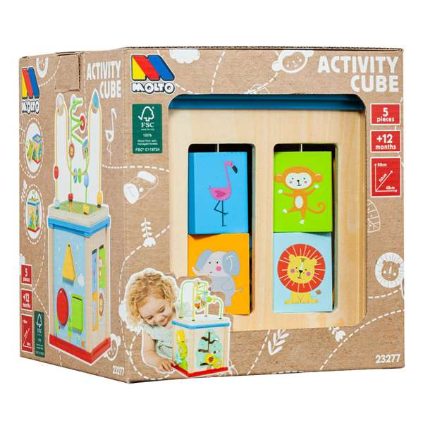 Molto - Cube d'activités en bois avec jeux éducatifs - Dimensions 19x17x17 cm - Jouet pour enfant à partir de 3 ans Molto - Cube d'activités en bois avec jeux éducatifs - Dimensions 19x17x17 cm - Jouet pour enfant à partir de 3 ans