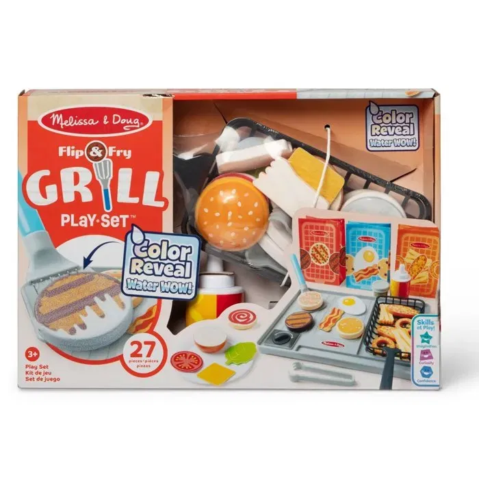 Melissa & Doug - Jeu d'imitation Grillade - Coffret avec 27 pièces - Aliments qui cuisent comme par magie - À partir de 3 ans