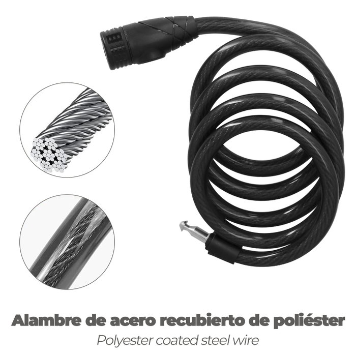 WOLFPACK LINEA PROFESIONAL Câble de vélo en spirale avec clé 12 mm x 150 cm