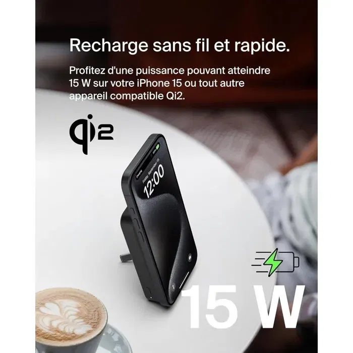 Belkin Batterie Externe Magnétique Portable Noir pour iPhone - Chargeur USB-C Compact avec Fixation Aimantée