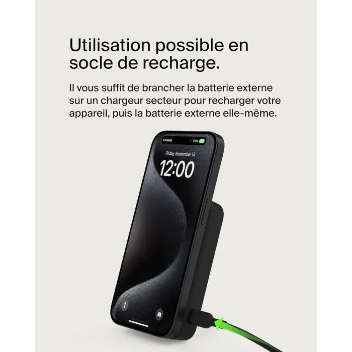 Belkin Batterie Externe Magnétique Portable Noir pour iPhone - Chargeur USB-C Compact avec Fixation Aimantée