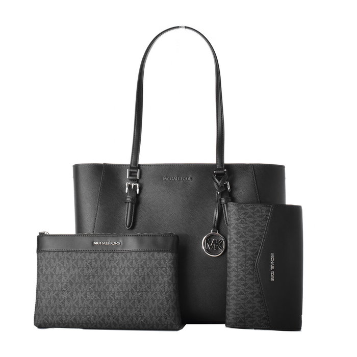 Michael Kors Ensemble Sac Charlotte et Portefeuille en Cuir Noir Michael Kors Ensemble Sac Charlotte et Portefeuille en Cuir Noir