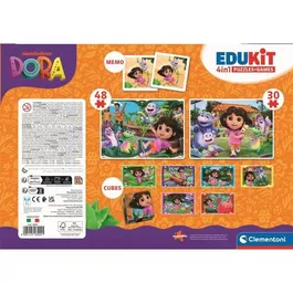 Clementoni Edukit 4 en 1 Dora l'Exploratrice - Puzzle, Mémo, Cubes - Jeu éducatif et d'éveil pour enfants d'âge préscolaire