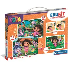 Clementoni Edukit 4 en 1 Dora l'Exploratrice - Puzzle, Mémo, Cubes - Jeu éducatif et d'éveil pour enfants d'âge préscolaire