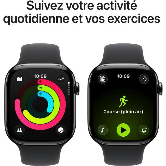Apple Watch Series 11 GPS + Cellular, 42 mm, boîtier Slate Titanium, bracelet Sport Band noir S/M