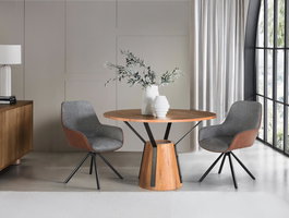 GINER Y COLOMER Lot de 2 Chaises de Bureau Giratoires avec Accoudoirs - Siège Rembourré en Tissu Gris et Simili Cuir Brun - Structure en Acier Tubulaire Noir