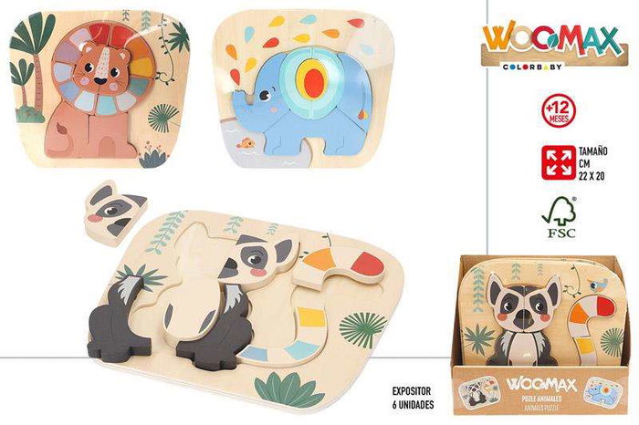 Color Baby - Puzzle en bois animaux jungle 22x20 cm - Modèles assortis - Dès 18 mois