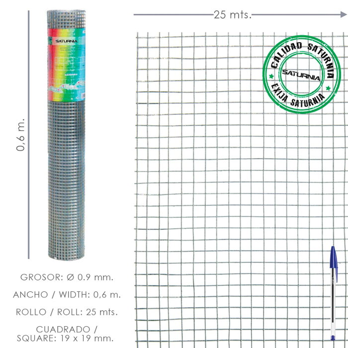 SATURNIA Maille Électrosoudée Légère Galvanisée 19x19 mm, 60 cm x 25 m SATURNIA Maille Électrosoudée Légère Galvanisée 19x19 mm, 60 cm x 25 m
