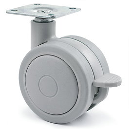 Q&Q Rolom - Roulette pivotante à double bague Ø75 mm en plastique avec frein et bande de roulement caoutchouc, gris