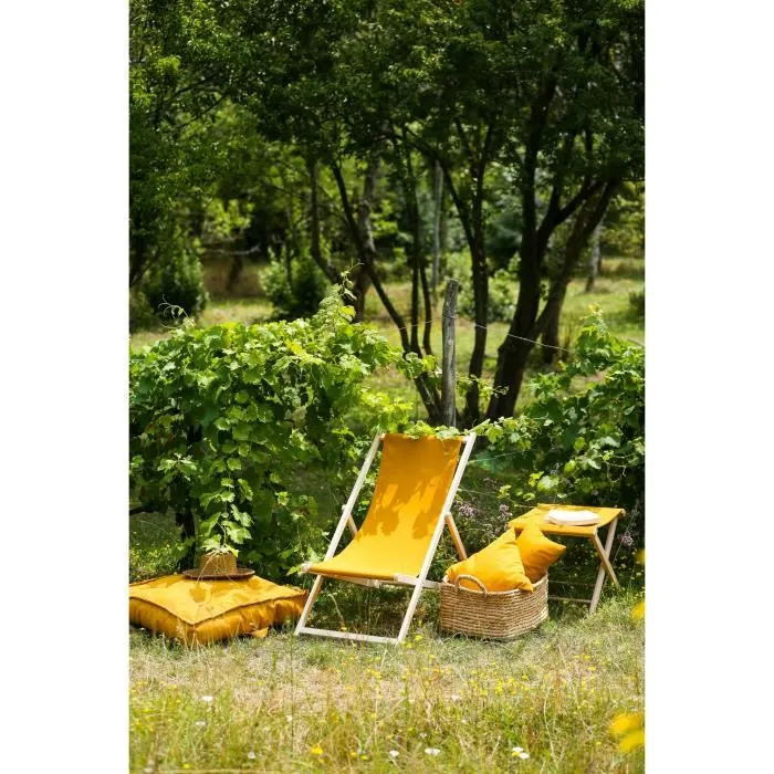 Jardin Privé - F100 - Chilienne Agrafée avec Toile Fixe, Structure en Hêtre Massif FSC Naturel, Toile Coton 200g/m² Déperlant, 3 Positions