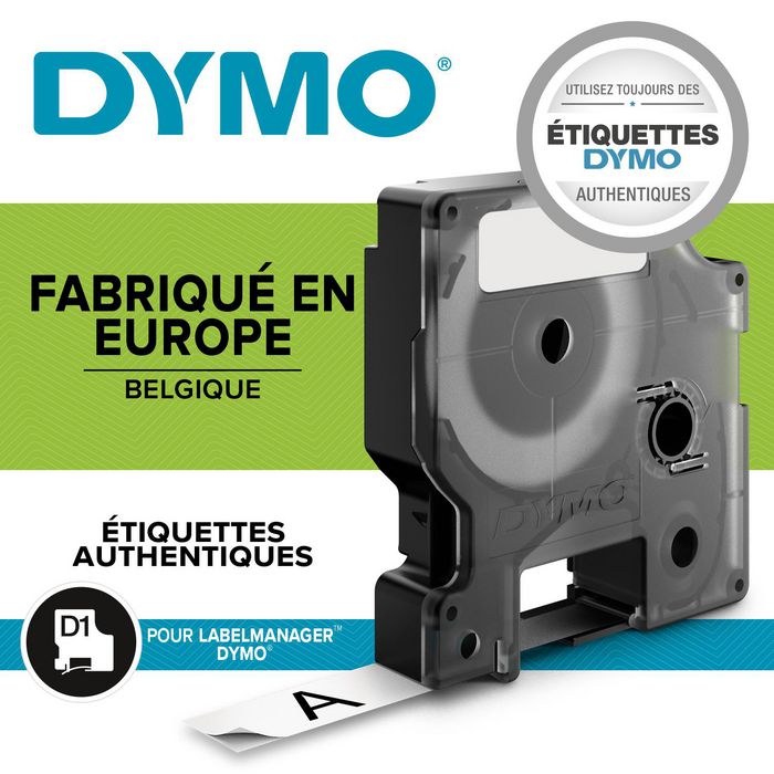 DYMO D1 - Étiquettes polyester standard - Blanc sur noir - 12 mm x 7 m - Pour classement et rangement