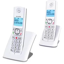 Alcatel F530 Duo - Téléphone DECT sans fil avec 2 combinés, écran rétroéclairé, fonction blocage d'appels, mains libres, 2 mémoires directes, Blanc/Gris