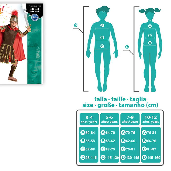 Déguisement Enfant Romain Soldat Légionnaire Complet avec Casque et Protèges-Tibias - 3-4 Ans - Polyester Multicolore