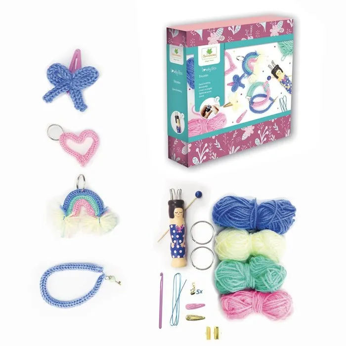Sycomore Lovely Box - Tricotin pour enfants dès 7 ans - Kit créatif d'apprentissage avec laine pour décorations et accessoires