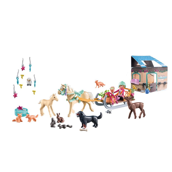 Playmobil - Calendrier de l'Avent Passeio en Trineo 71345 avec Personnages, Cheval, Animaux et Accessoires