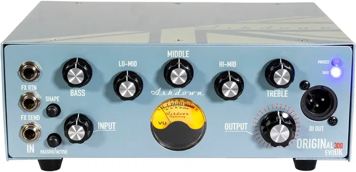 ASHDOWN UK-OBM-300 Ampli Basse Tête 300W Ice Blue Fabriqué Royaume-Uni EQ 5 Bandes FX Loop DI