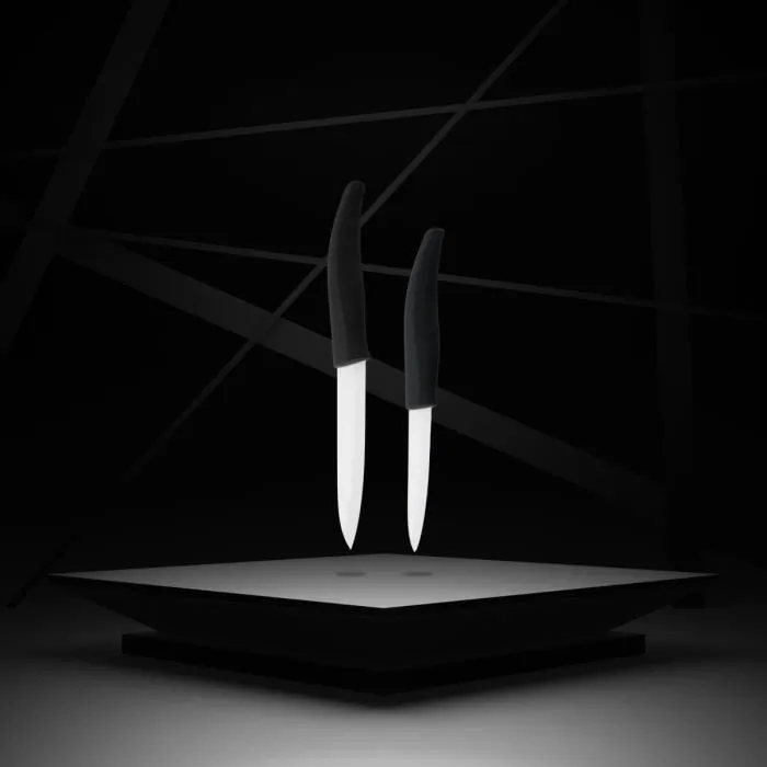 Nirosta - Lot de 2 couteaux céramique - Couteau d'office et couteau de cuisine avec lames en céramique 12.5 cm et 7.5 cm - Manche ergonomique noir et blanc Nirosta - Lot de 2 couteaux céramique - Couteau d'office et couteau de cuisine avec lames en céramique 12.5 cm et 7.5 cm - Manche ergonomique noir et blanc