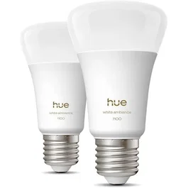 Philips Hue Pack de 2 ampoules LED connectées A60, Culot E27, Blanc chaud