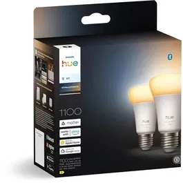 Philips Hue - Pack de 2 ampoules LED connectées A60, culot E27, 8.1W, lumière blanche chaude réglable 1000-2000K, 1100 lumens