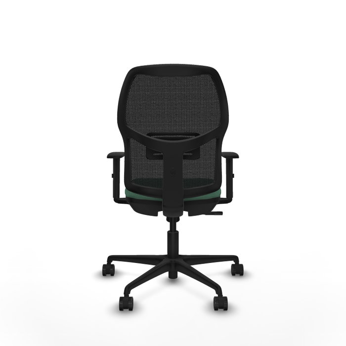 Chaise Alfera Synchro 4 positions tissu Vert émeraude Maille Noir Base en nylon noir Accoudoir 1D Sans appui-tête Roulettes 65mm nylon