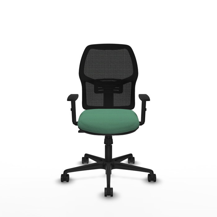 Chaise Alfera Synchro 4 positions tissu Vert émeraude Maille Noir Base en nylon noir Accoudoir 1D Sans appui-tête Roulettes 65mm nylon
