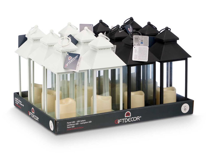 GIFTDECOR Lot de 12 Lanternes LED en Plastique et Cristal, Blanc + Noir