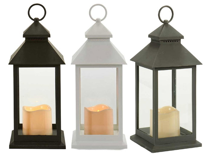 GIFTDECOR Lot de 12 Lanternes LED en Plastique et Cristal, Blanc + Noir