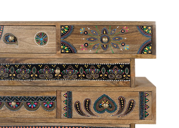 GINER Y COLOMER Commode en bois de manguier massif 8 tiroirs avec fronts peints à la main - Décors artisanaux uniques - Patines 10 cm GINER Y COLOMER Commode en bois de manguier massif 8 tiroirs avec fronts peints à la main - Décors artisanaux uniques - Patines 10 cm