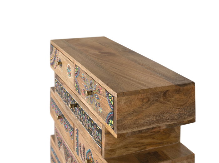 GINER Y COLOMER Commode en bois de manguier massif 8 tiroirs avec fronts peints à la main - Décors artisanaux uniques - Patines 10 cm GINER Y COLOMER Commode en bois de manguier massif 8 tiroirs avec fronts peints à la main - Décors artisanaux uniques - Patines 10 cm