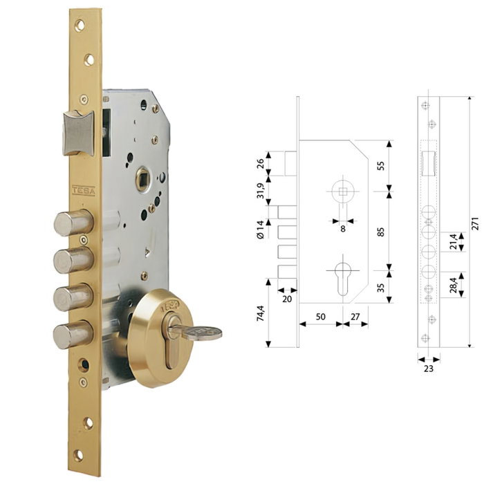 TESA R100B566E Serrure de sécurité monopoint avec cylindre T60 TESA R100B566E Serrure de sécurité monopoint avec cylindre T60