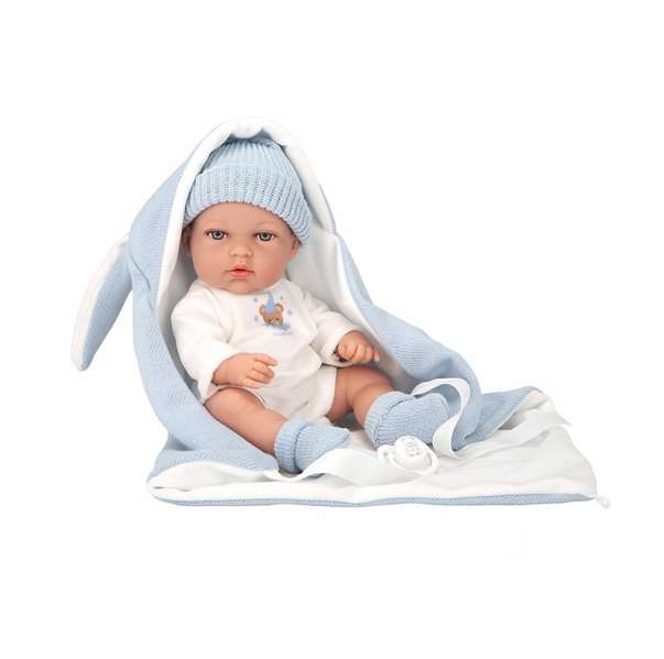 Muñecas Arias - Muñeca Elegance 30 cm Natal Azul con Sac de Dormir, Poupée Vinyle Garçon