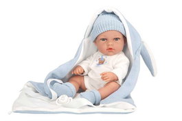 Muñecas Arias - Muñeca Elegance 30 cm Natal Azul con Sac de Dormir, Poupée Vinyle Garçon