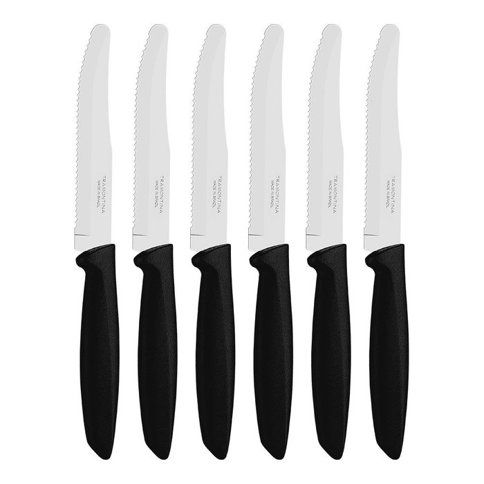 Tramontina Set de 6 couteaux à dents pour la viande bout rond Plenus noir Tramontina Set de 6 couteaux à dents pour la viande bout rond Plenus noir