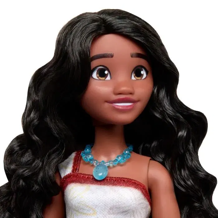 Disney Princess Poupee Vaiana 2 JBT56 - Poupée articulée avec cheveux bouclés, tenue en tissu, bracelet et collier - Idéale enfant 3 à 10 ans