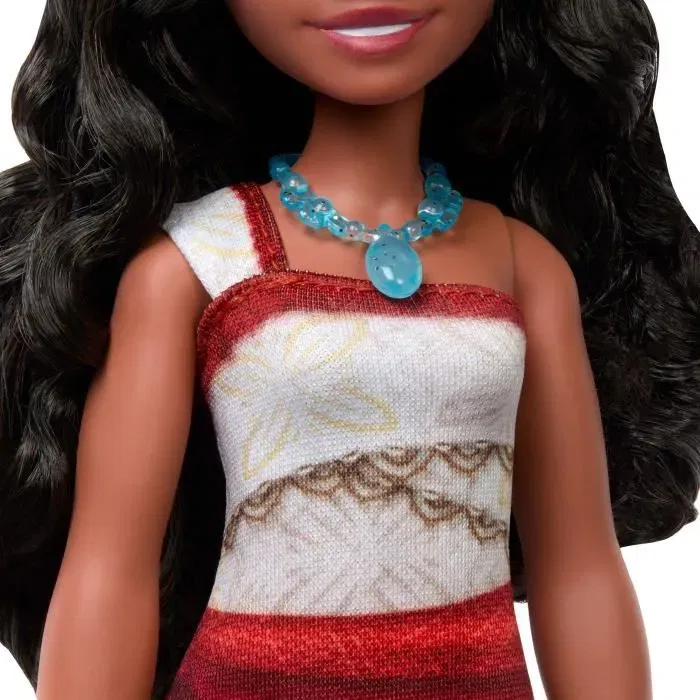 Disney Princess Poupee Vaiana 2 JBT56 - Poupée articulée avec cheveux bouclés, tenue en tissu, bracelet et collier - Idéale enfant 3 à 10 ans