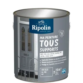 Ripolin Peinture Multisupports Bois, Fer, Métal, Béton RAL 7000 Gris Bleu Mat - 2 Litres - Résiste aux UV et Intempéries