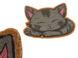 Giftdecor Paillasson Forme Chat 60x40 cm Fibre de Coco et PVC Gris et Rose (Set de 10)