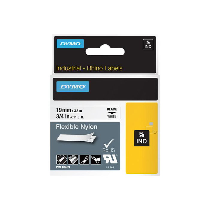 Dymo 18489 - Ruban d'étiquetage pour étiqueteuse Dymo, noir sur fond blanc, 12 mm x 8 m