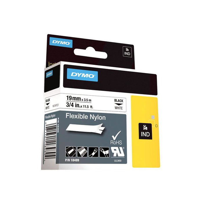 Dymo 18489 - Ruban d'étiquetage pour étiqueteuse Dymo, noir sur fond blanc, 12 mm x 8 m