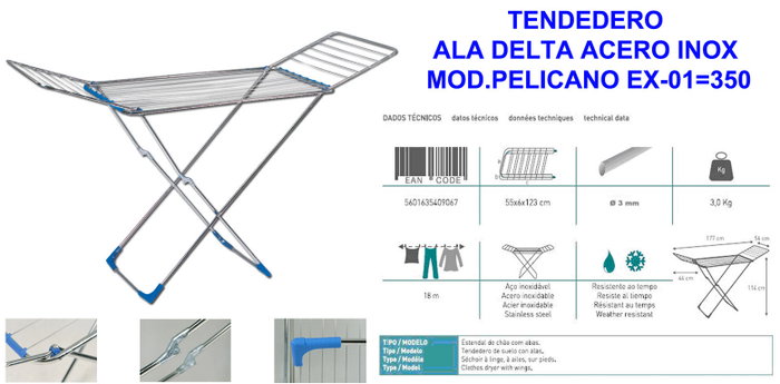 Étendoir Delta Acier Inox Mod. Pelicano EX-01 (Lot de 6) Étendoir Delta Acier Inox Mod. Pelicano EX-01 (Lot de 6)